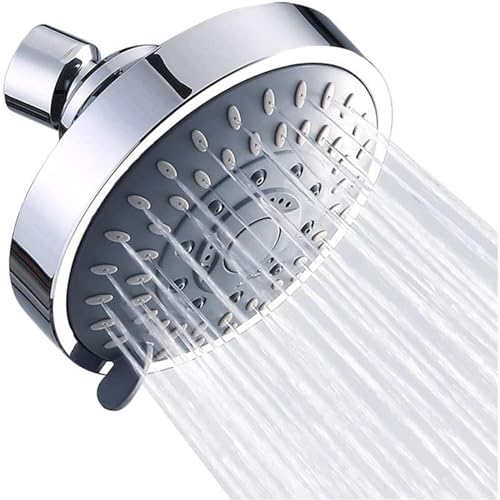 HIQIU Sparduschkopf, Duschkopf Hochdruck kopfbrause Duschen Ersatz, regendusche wassersparender Duschkopf 4 Zoll 5 Einstellung Verstellbarer Sprühkopf (Silber) von HIQIU