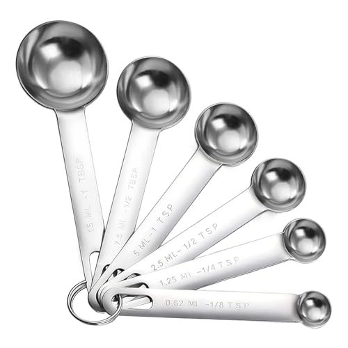 6 Stück Messlöffel-Set, Edelstahl Messlöffel, 6 Measuring Cups Metall Messlöffel mit Skala, Gewürzlöffel Esslöffel Dosierlöffel für Klein Trockenrationen Flüssigkeiten Backmessen Feststoffe von HIQU and HIST