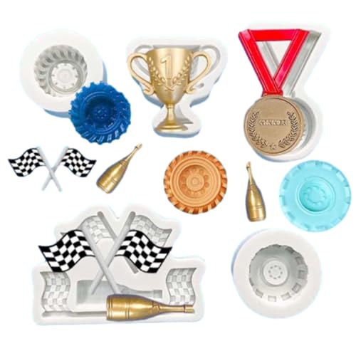 HIRAIDAI Fondant Silikonform 5 Stück~ Rennreifen-Trophäen-Medaille, Schokoladen-Süßigkeits-Kuchenform von HIRAIDAI