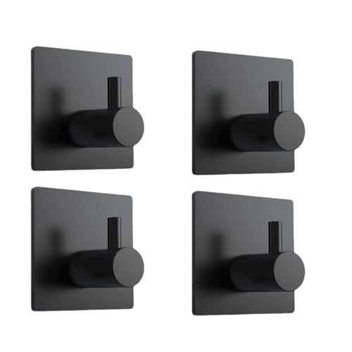 HIRAIDAI Selbstklebender Haken Aus Edelstahl4Er Pack Selbstklebende Edelstahlhaken Für Küche, Wohnzimmer, Schlafzimmer Und Garderobe – Quadratisch, Schwarz von HIRAIDAI