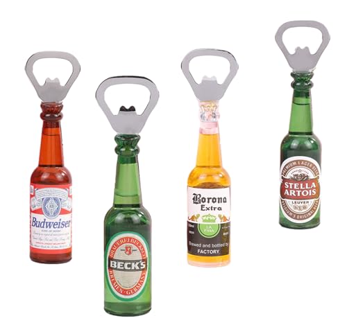 Niedliche Magnete für Kühlschrank, 4 Stück, simulierte Weinflaschen, Bierflaschen, Flaschenöffner, Kühlschrank-Magnete, magnetische Aufkleber von HIRAIDAI
