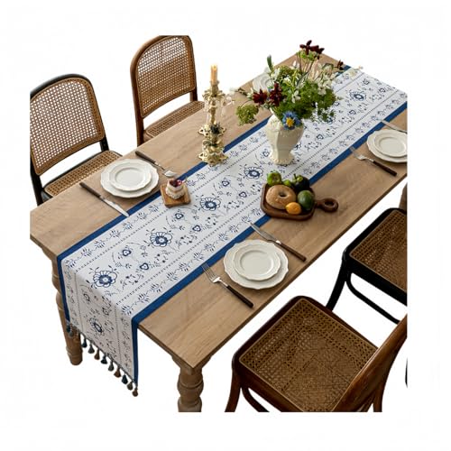 Tischläufer Blaue Chenille-Tischdecke Mit Quastenstreifen, Wohnzimmer, Arbeitszimmer, Teeflaggentuch, 35X270cm von HIRAIDAI