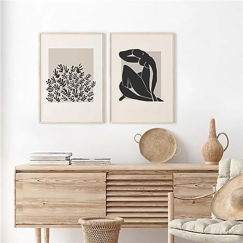 HIRHOEH 2er Boho Poster Set, Abstrakt Matisse Bilder Kunstposter, schwarz und weiß Galerie Leinwand Malerei und Drucke, Wanddeko Bilder Schlafzimmer, Kein Rahmen (40x50cm) von HIRHOEH