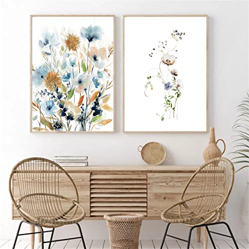 HIRHOEH 2er Set Vintage Poster, Premium Aquarell Blumen Pflanze Bilder, Aesthetic Bilder Wandbilder, Ohne Rahmen, Kunstposter für Schlafzimmer Büro Wanddeko (30x40cm) von HIRHOEH