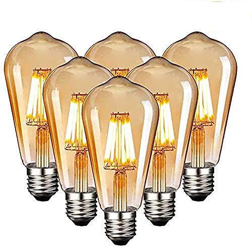 HISAYSY Edison Vintage Glühbirne, Edison LED Lampe Warmweiß E27 4W ST64 Retro Glühbirne Vintage E27 Led Vintage Ideal für Nostalgie und Retro Beleuchtung im Familie Hotel Bar usw - 6 Stück von HISAYSY