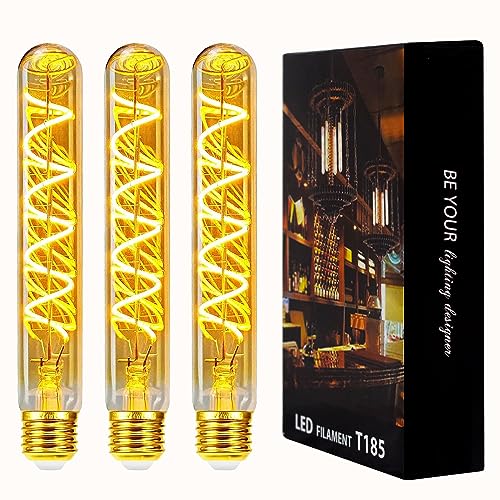 Edison Vintage Glühbirne E27, E27 LED Vintage Dimmbar 4W LED Röhre in 185mm Länge, Retro LED Lampe Warmweiß LED Flötenrohr Glühbirne E27 Vintage Ideal für Wandlampe,Steampunk-Lampen,Stehlampe, 3 Stück von HISAYSY