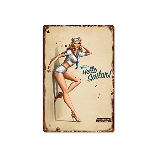 HISIMPLE Metall-Blechschild im Retro-Stil, sexy Mädchen, Pin-Up-Mädchen-Poster, sexy Frauen, Vintage-Metallposter für Männer und Frauen, Wanddekoration für Bars, Restaurants, Cafés, Pubs, 30,5 x 20,3 von HISIMPLE