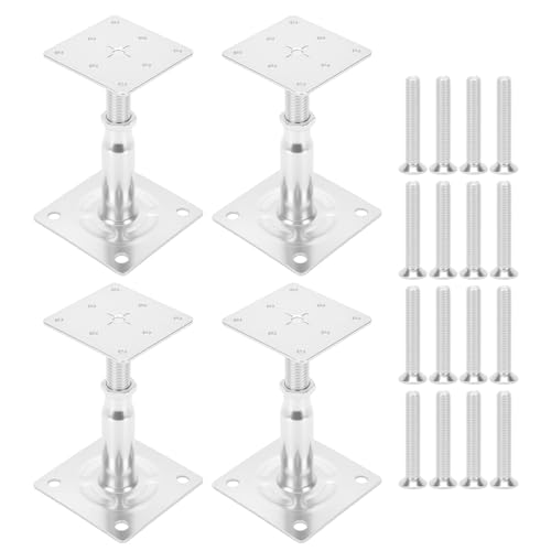4 Stück Pfostenträger Höhenverstellbar, 100-150mm Galvanisch Verzinkt Stahl Pfostenträger mit Schrauben, Robuste Stütze für Carports, Zäune, Sonnenschutz, Pergolen, Gitterrahmen von HISUEKIG