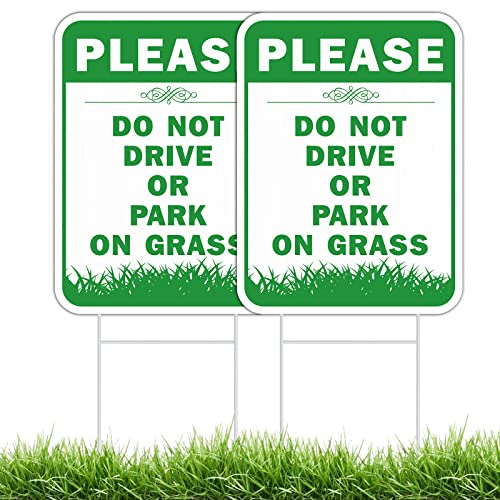 HISVISION Schild mit Aufschrift Please Do Not Drive Or Park On Grass, 2 Stück Keep Off The Grass YardSchild mit MetalldrahtHPfähle, 40,6 x 30,5 cm, Stay Off Grass Schilder, doppelseitig, von HISVISION