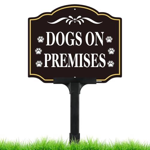 Schild "Dog on Premises" mit verstellbarem Höhenpfahl, Schild mit Aufschrift "Beware of Dogs" für Zaun, 30,5 x 25,4 cm hoch, 50 mm dickes Aluminium, Schild für Hof, Zuhause, Haustür, Plug-and-Play von HISVISION