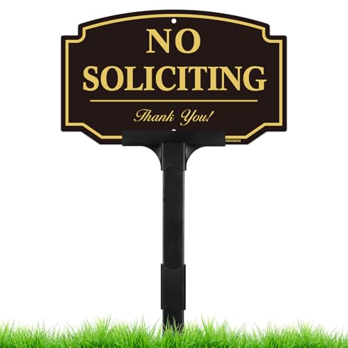 Schild "No Soliciting" für Haus mit verstellbarem Höhenpfahl, 25,4 x 15,2 cm/96,5 cm hoch, 50 mm dick, Aluminium, tragbar, Aufschrift "No Soliciting", für Haustür und Geschäft, Plug-and-Play von HISVISION