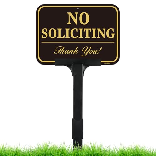 Schild "No Soliciting" für Haus mit verstellbarem Höhenpfahl, 35,6 x 25,4 cm hoch, 50 mm dickes Aluminium, tragbar, Aufschrift "No Soliciting", für Haustür und Geschäft, Plug-and-Play, bereit zum von HISVISION