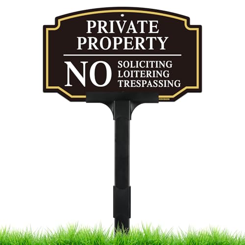 Schild mit Pfahl-Set, Aufschrift "Private Property No Trespassing" für Haus, 25,4 x 15,2 cm hoch, 50 mm dickes Aluminium, für Hof, Haus, Haustür und Geschäft, Plug-and-Play, gebrauchsfertig, Weiß von HISVISION