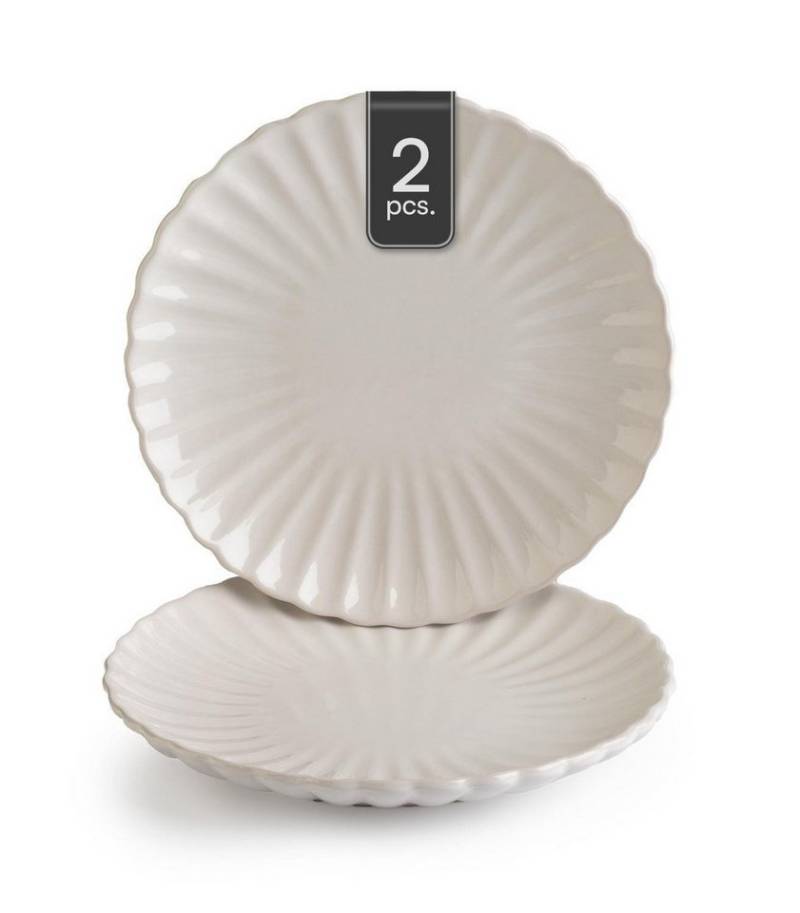 HIT Trading Dessertteller GROOVES, Ø 19,5 cm, Creme, Steingut, (2 St), Spülmaschinengeeignet von HIT Trading