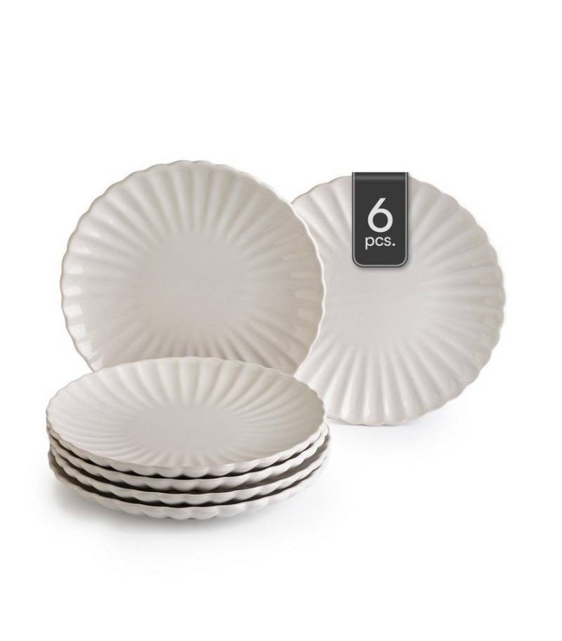 HIT Trading Dessertteller GROOVES, Ø 19,5 cm, Creme, Steingut, (6 St), Spülmaschinengeeignet von HIT Trading