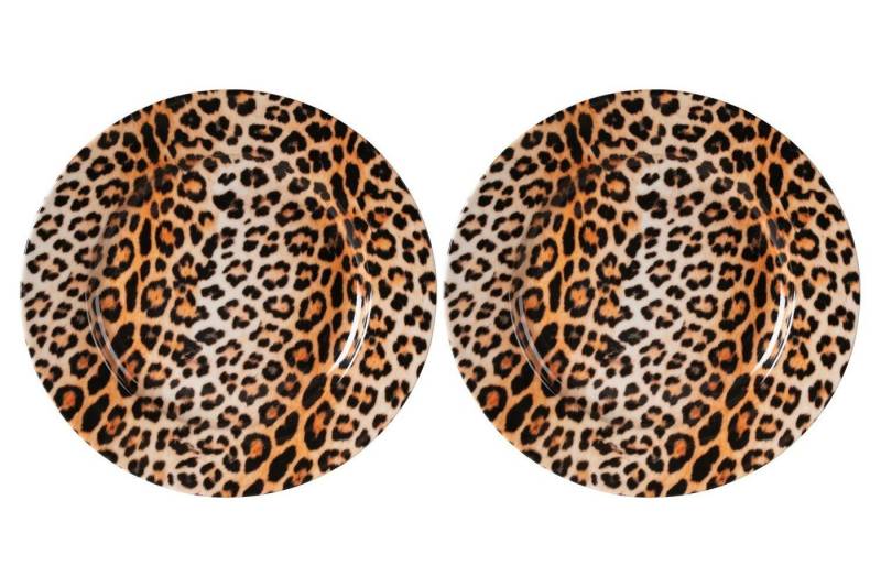 HIT Trading Dessertteller LEOPARD, Ø 21 cm, 2er Set, Braun, Schwarz, Leopardenmuster, spülmaschinenfest von HIT Trading