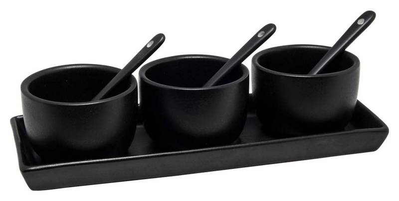 HIT Trading Dipschale Dip-Set mit Tablett, 3 Schalen und 3 Löffel, Porzellan, (7-tlg), Schwarz, Spülmaschinengeeignet von HIT Trading
