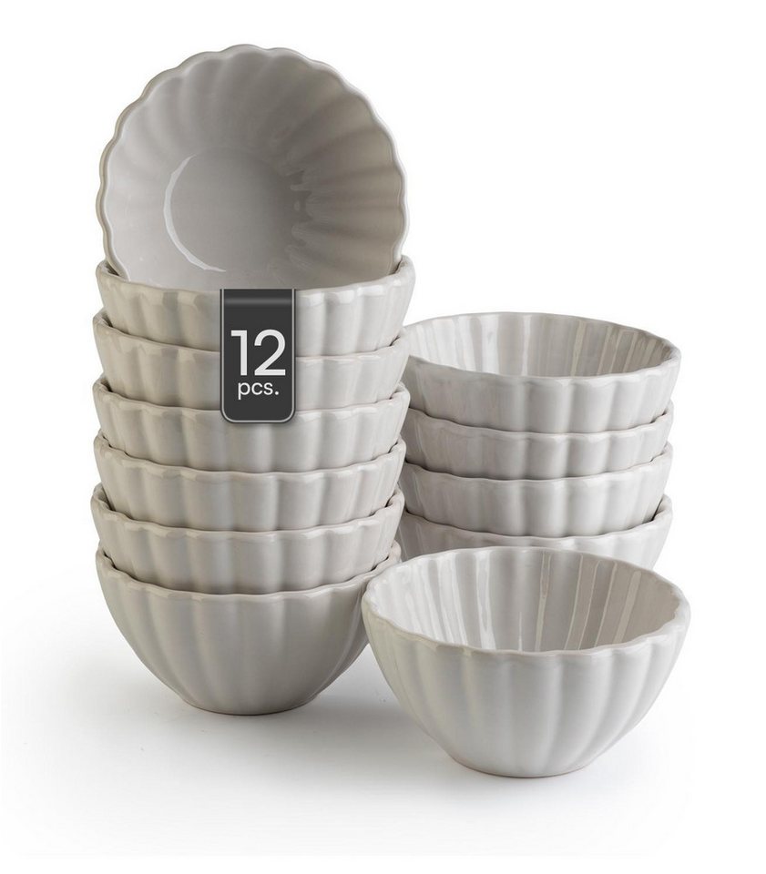 HIT Trading Müslischale GROOVES, Ø 14 cm, Creme, Steingut, Steingut, (Set, 12-tlg), spülmaschinengeeignet von HIT Trading