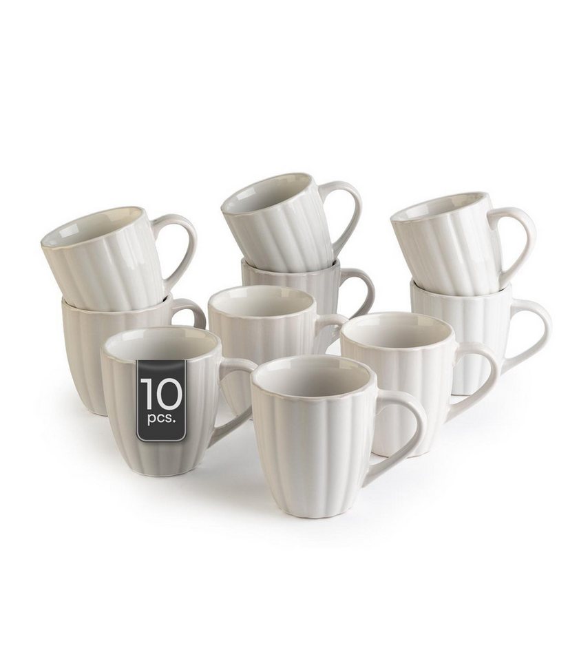 HIT Trading Speiseteller GROOVES, 350 ml, Creme, Steingut, (10 St), Spülmaschinengeeignet von HIT Trading