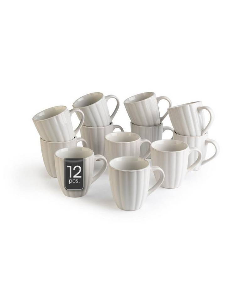 HIT Trading Speiseteller GROOVES, 350 ml, Creme, Steingut, (12 St), Spülmaschinengeeignet von HIT Trading