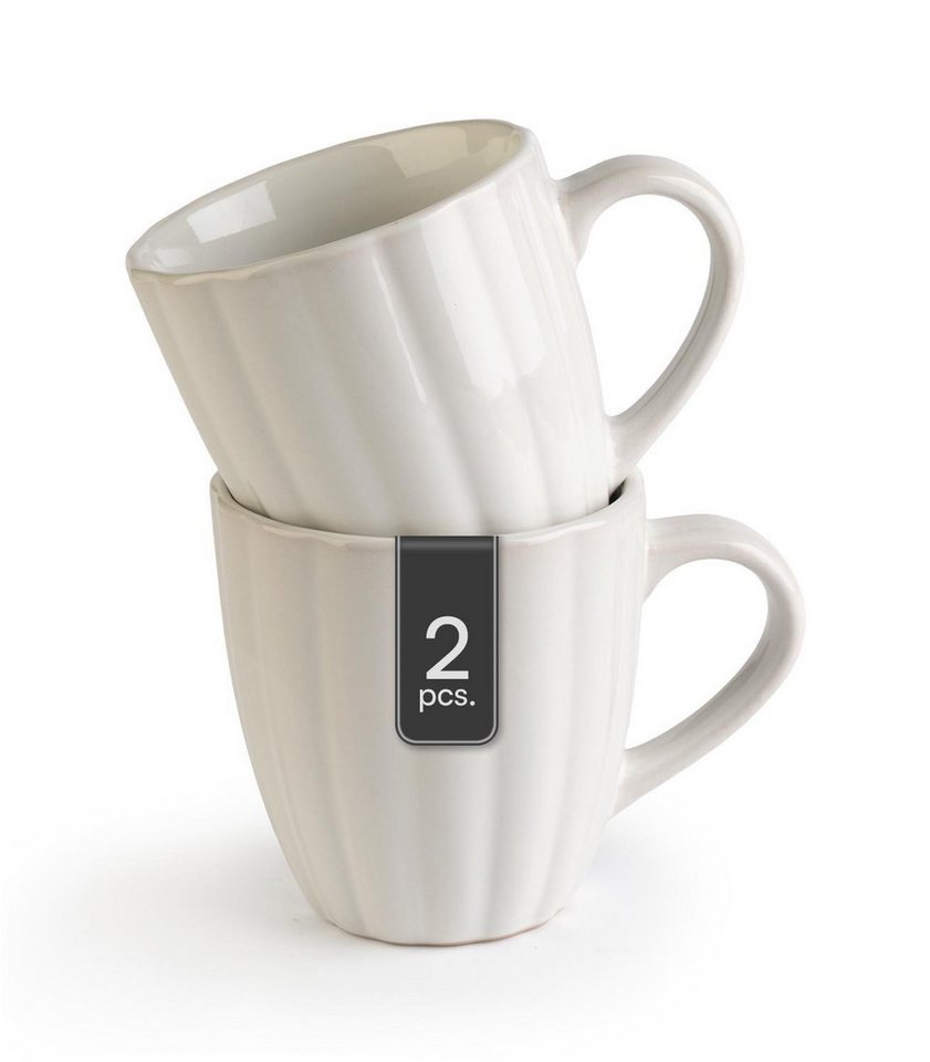 HIT Trading Speiseteller GROOVES, 350 ml, Creme, Steingut, (2 St), Spülmaschinengeeignet von HIT Trading