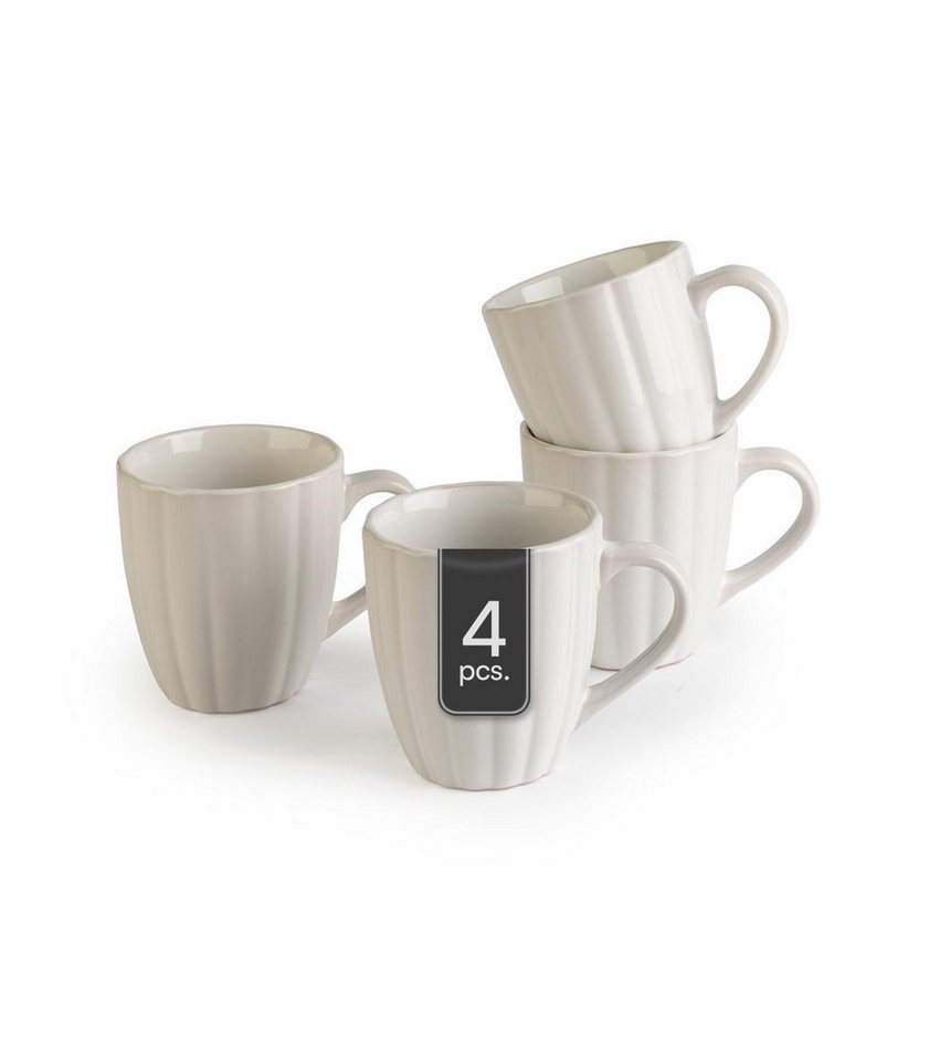 HIT Trading Speiseteller GROOVES, 350 ml, Creme, Steingut, (4 St), Spülmaschinengeeignet von HIT Trading
