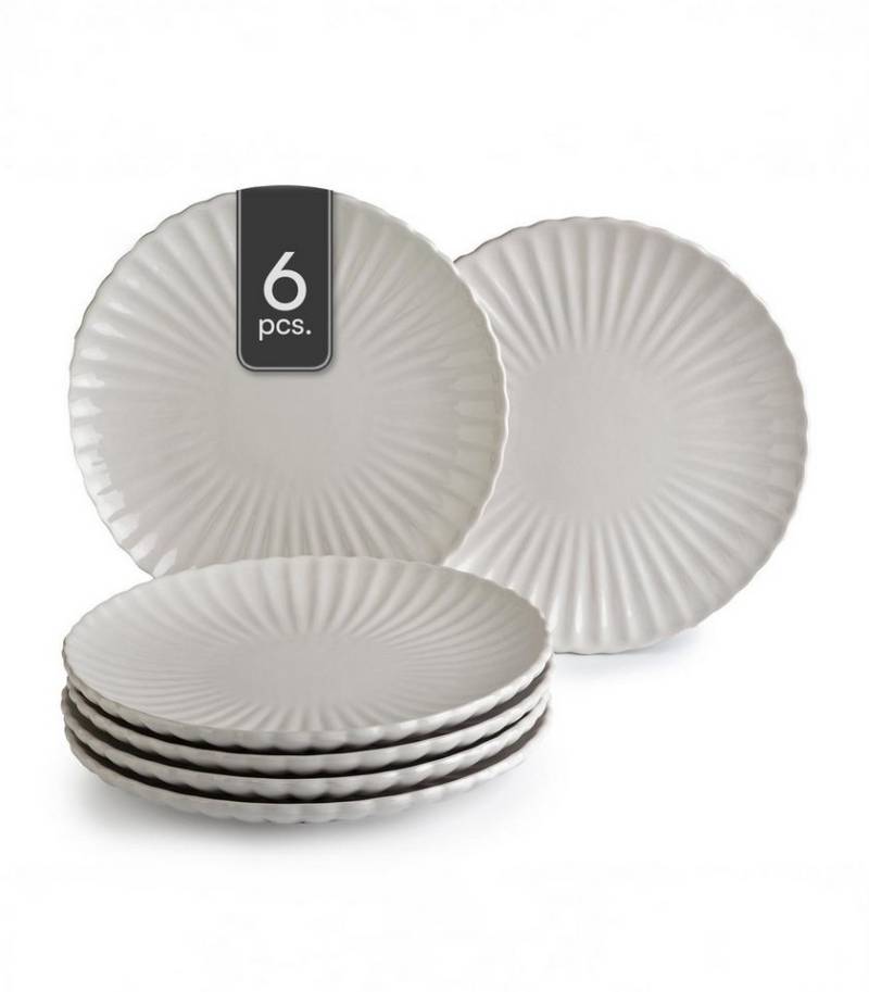 HIT Trading Speiseteller GROOVES, Ø 27 cm, Creme, Steingut, (6 St), Spülmaschinengeeignet von HIT Trading