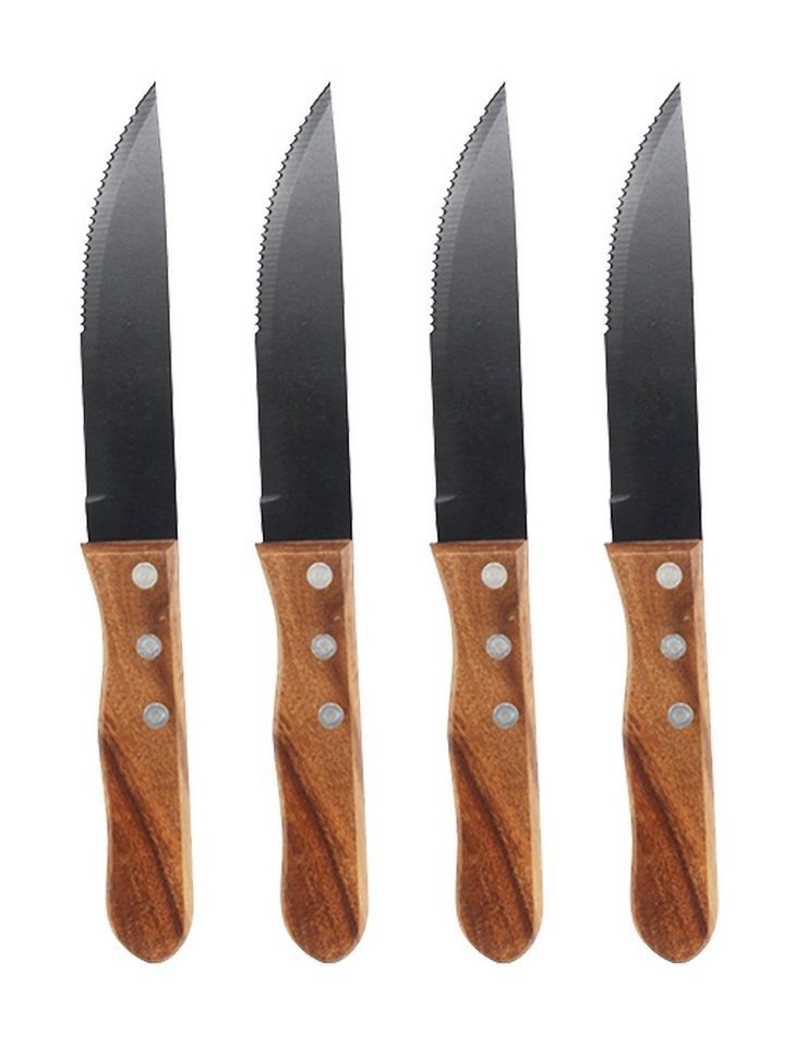 Steakmesser 4x JUMBO STEAKMESSER Set 25cm Schwarz Holzgriff Grillmesser Messer Messerset 03 (4 Stück) von HIT Trading