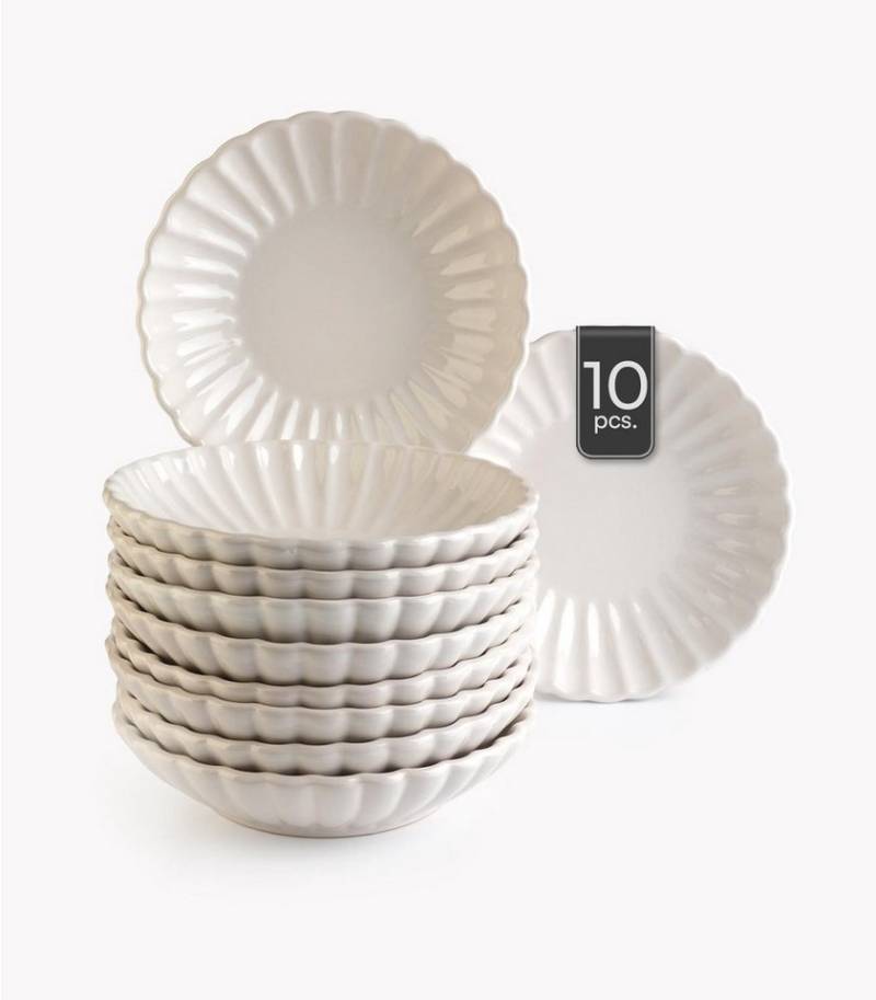 HIT Trading Suppenteller GROOVES, Ø 20 cm, Creme, Steingut, (10 St), Spülmaschinengeeignet von HIT Trading