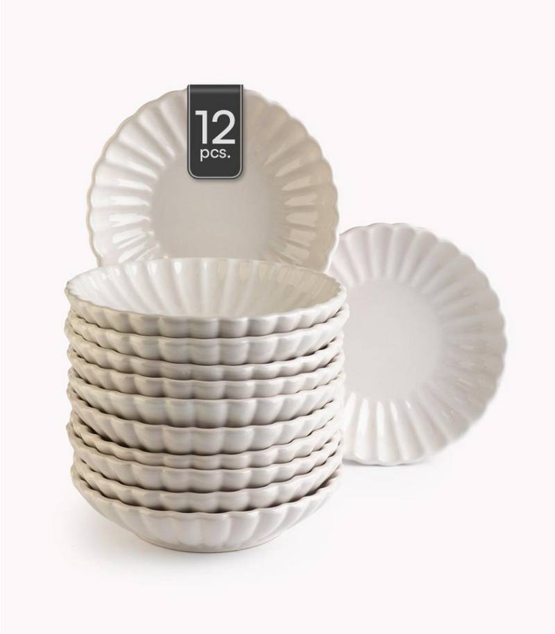 HIT Trading Suppenteller GROOVES, Ø 20 cm, Creme, Steingut, (12 St), Spülmaschinengeeignet von HIT Trading