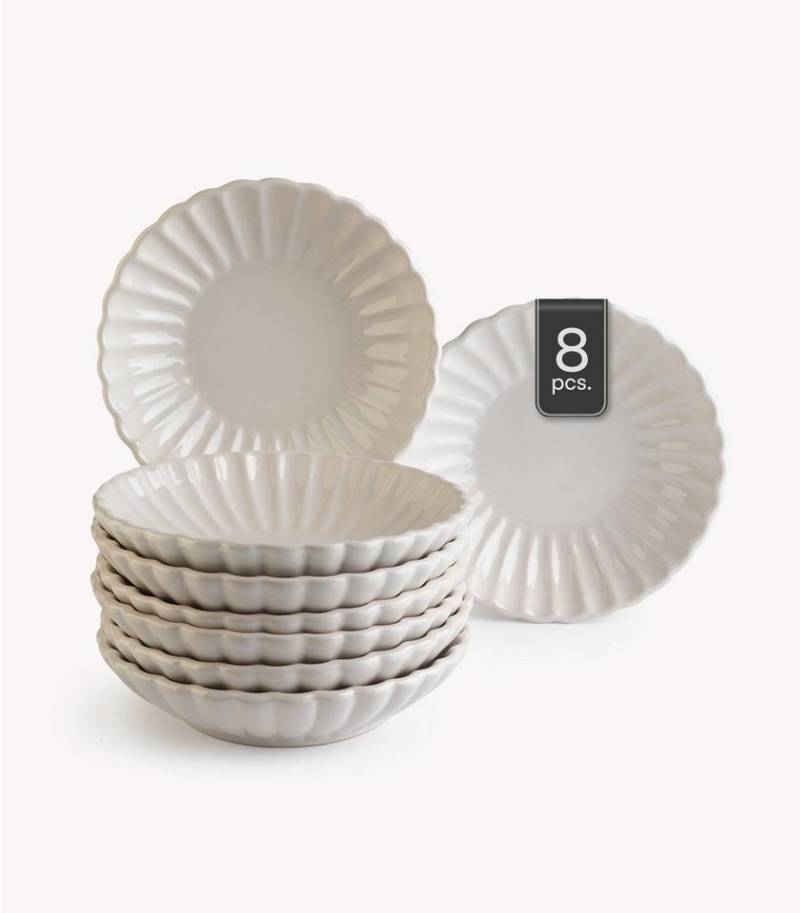 HIT Trading Suppenteller GROOVES, Ø 20 cm, Creme, Steingut, (8 St), Spülmaschinengeeignet von HIT Trading