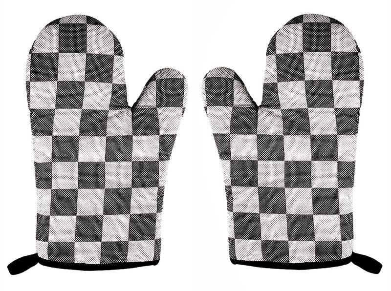 HIT Trading Topfhandschuhe TOPFHANDSCHUHE 1 Paar Karo 100% Baumwolle Ofenhandschuh 62 (Schwarz), Küchenhandschuh Grillhandschuh von HIT Trading