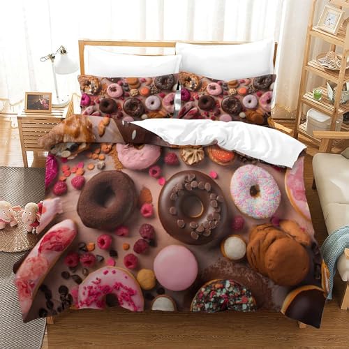 HITBOD Bettwäsche Kinder Und Erwachsene 3D Donuts Bettwäsche Set Microfaser Luxus Dreiteiliger Kissenbezug Bettbezug Mit Reißverschluss Single（140x200cm） von HITBOD