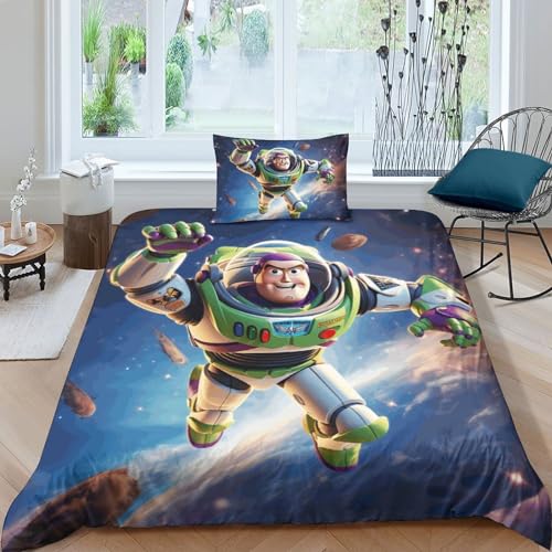 HITBOD Buzz Lightyear Bettwäsche 3D-Druck Kinderbettwäsche Toy Story Mikrofaser-Polyester Bettbezug+Kissenbezug Geschenk Für Geburtstag Weihnachten Single（135x200cm） von HITBOD