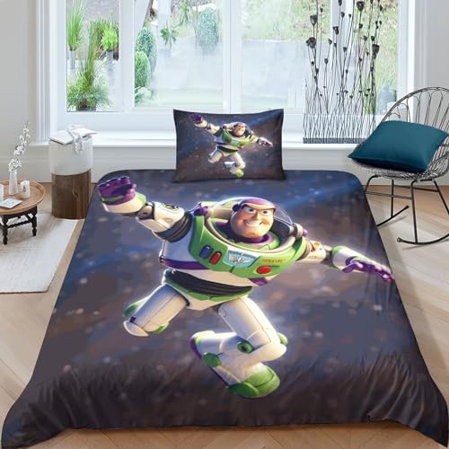 HITBOD Buzz Lightyear Bettwäsche Set 3D Drucken Sanft Mikrofaser Toy Story Bettbezug Set Mit Reißverschluss Und Kissenbezug 3teilig Geeignet Single（135x200cm） von HITBOD