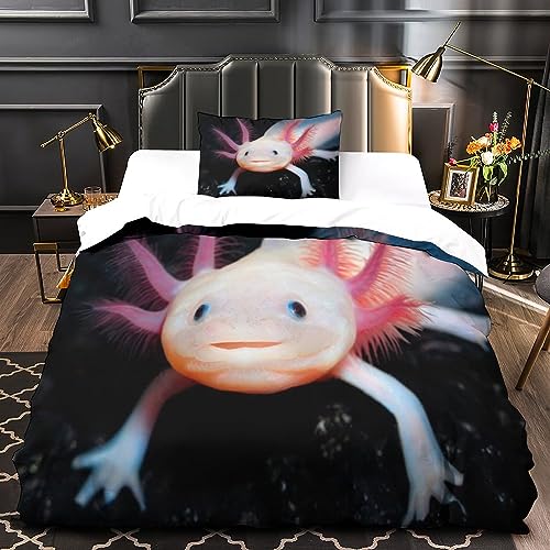 HITBOD Cartoon Axolotl Bettwäsche Set,3D Tiere Salamander Bettbezug Mit Reißverschluss Und Kissenbezug 3 Teilig,Microfaser Bettwäsche Super Weiche Atmungsaktive Bettdeckenbezug Single（135x200cm） von HITBOD
