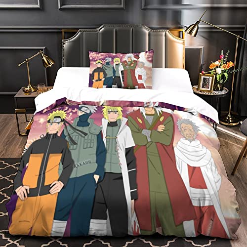 HITBOD Naruto Bettwäsche,Deckenbezug Mit Kissenbezügen,3D Gedruckt Animierte Charaktere,3teilig Bettbezug Set,Western-Bettwäsche-Set Single（135x200cm） von HITBOD