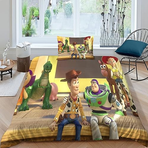 HITBOD Toy Story Woody Buzz Lightyear Bettbezug,Kinder Bettwäsche Set Mikrofaser 3D Animierte Charaktere Bettwäsche,3 Teilig Bettbezüge Bettwäsche-Sets Mit Kissenbezug Single（135x200cm） von HITBOD