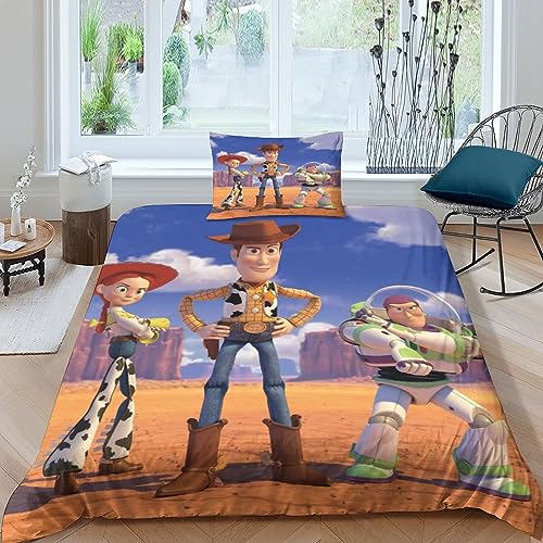 HITBOD Toy Story Woody Buzz Lightyear Bettwäsche Set Kinderbettwäsche,Animierte Charaktere Bettbezug 3D Sanft Mikrofaser Set,mit Bettbezug Und Kissenbezug Single（135x200cm） von HITBOD