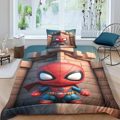 Marvel Comics 3teilig Bettwäsche 3D-Druck Anime-Charaktere Bettwäsche Set Microfaser Reißverschluss - Bettbezug Mit Kissenbezug Single（135x200cm） von HITBOD