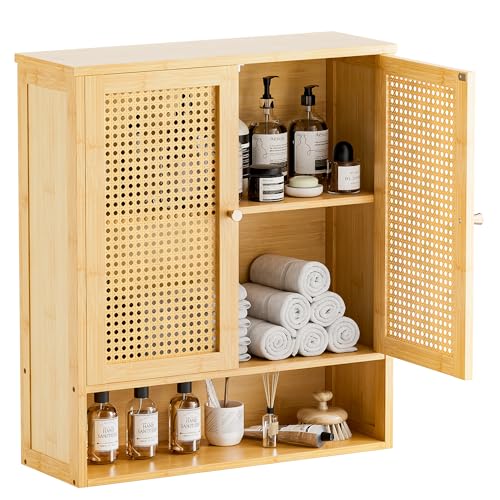 HITNET Badezimmer-Wandschrank mit 2 Rattantüren (Natur) von HITNET