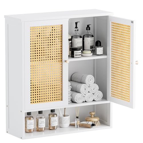 HITNET Badezimmer-Wandschrank mit 2 Rattantüren (Weiß) von HITNET