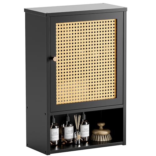 HITNET Badezimmer-Wandschrank mit Rattantür (Schwarz) von HITNET