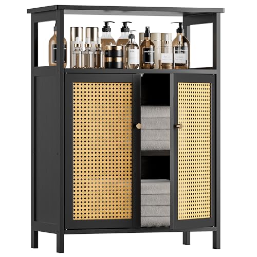 HITNET Badezimmerschrank mit 2 Rattantüren (Schwarz) von HITNET