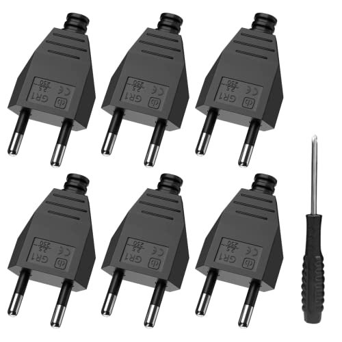 Eurostecker Flach, Euro Flachstecker, Stromstecker Flach (220V, 2.5A), Schwarz - 6 Stücke von HITRENDS