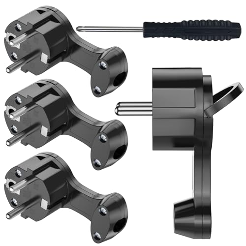 Schuko Stecker, Flachstecker Flach, Winkelstecker 230V, Stromstecker mit Klappgriff, Schutzkontakt-Stecker, Spritzwassergeschützt und Langlebig, IP44, Bruchfest, Schwarz - 4 Stücke - Black von HITRENDS