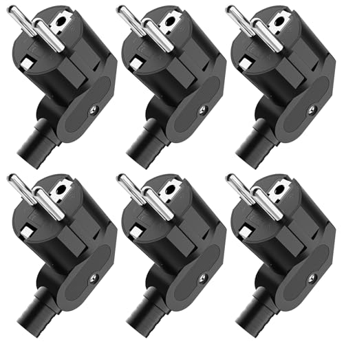 Schuko Stecker, Stecker 250V, Stromstecker mit Zugentlastung, Schutzkontakt-Stecker mit Knickschutztülle, Spritzwassergeschützt und Langlebig, IP44, Bruchfest, Schwarz - 6 Stücke Schuko Stecker, Stecker 250V, Stromstecker mit Zugentlastung, Schutzkontakt-Stecker mit Knickschutztülle, Spritzwassergeschützt und Langlebig, IP44, Bruchfest, Schwarz - 6 Stücke von HITRENDS