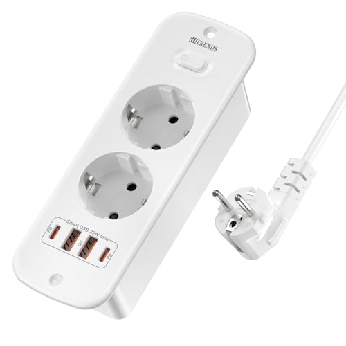 Versenkbare Steckdose mit USB, 2 Fach Einbausteckdose, Tischplatte Versenkte Steckdose mit 2 USB C, Einbau Steckdosenleiste mit 2M Kabel für Arbeitsplatte Möbel, Weiß von HITRENDS