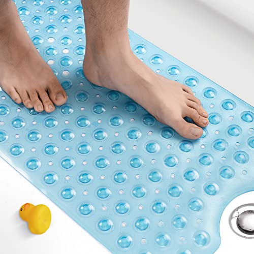 HITSLAM Badewannenmatte rutschfest, 101 x 40cm Extra Lange Antirutschmatte Badewanne, Duschmatte rutschfest BPA Frei, Schimmelresistent & Maschinenwaschbar Badematte, Blau von HITSLAM