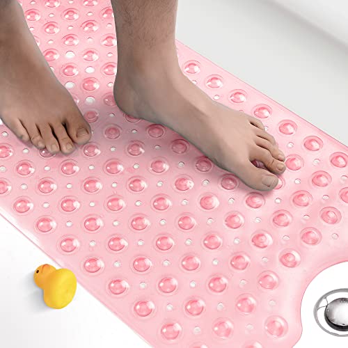 HITSLAM Badewannenmatte rutschfest, 101 x 40cm Extra Lange Antirutschmatte Badewanne, Duschmatte rutschfest BPA Frei, Schimmelresistent & Maschinenwaschbar Badematte, Rosa von HITSLAM